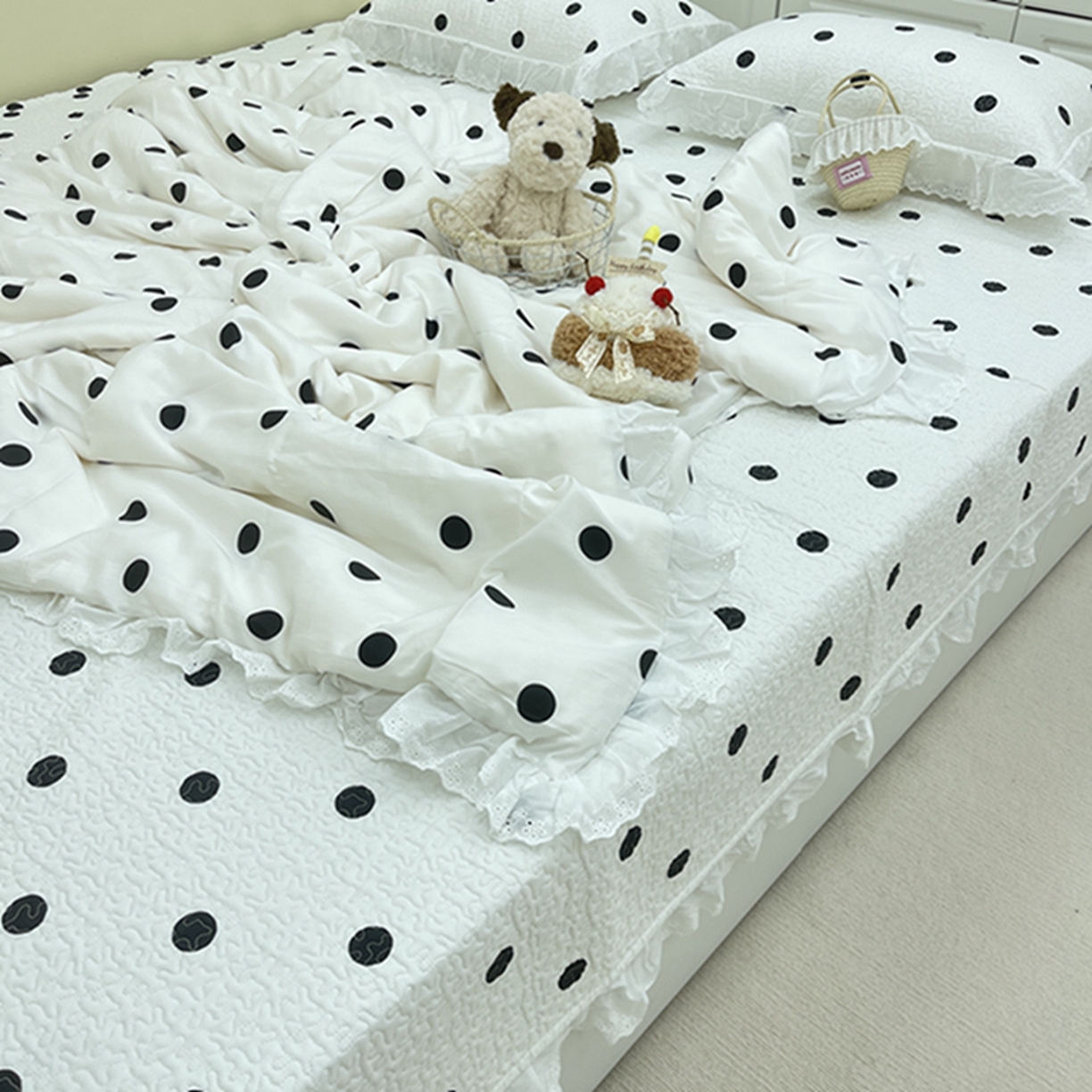 91家纺网 家纺一手货源 找家纺 禧瑞谷 2026法式纯棉绗缝全棉榻榻米床盖防滑加厚纯棉床单夹棉三件套床盖纯棉东北农大炕盖 白底波点