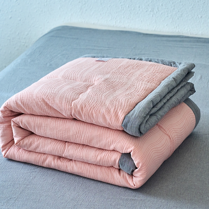 恋人优选 2026新款A类全棉色织水洗棉提花夏被空调被 大波浪粉
