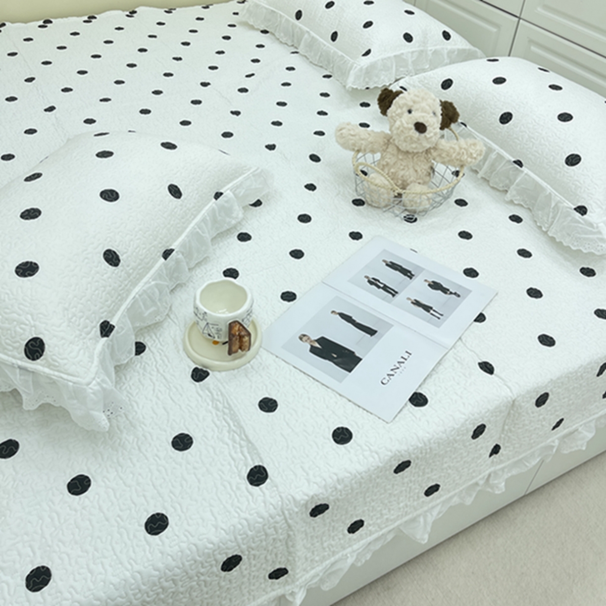 91家纺网 家纺一手货源 找家纺 禧瑞谷 2026法式纯棉绗缝全棉榻榻米床盖防滑加厚纯棉床单夹棉三件套床盖纯棉东北农大炕盖 白底波点