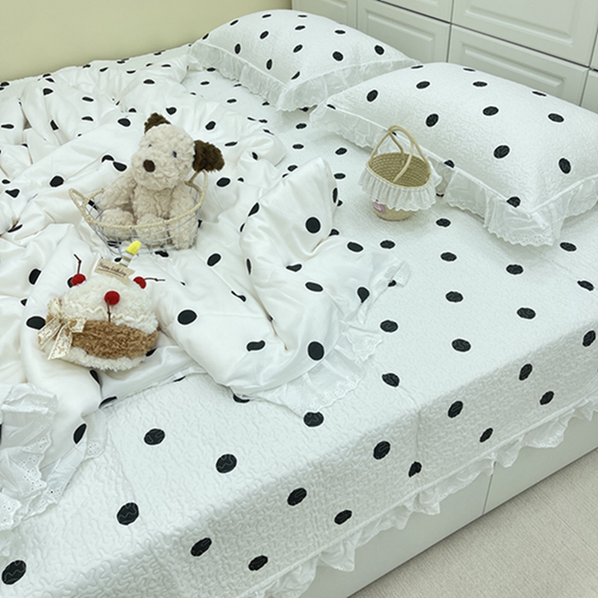 91家纺网 家纺一手货源 找家纺 禧瑞谷 2026法式纯棉绗缝全棉榻榻米床盖防滑加厚纯棉床单夹棉三件套床盖纯棉东北农大炕盖 白底波点