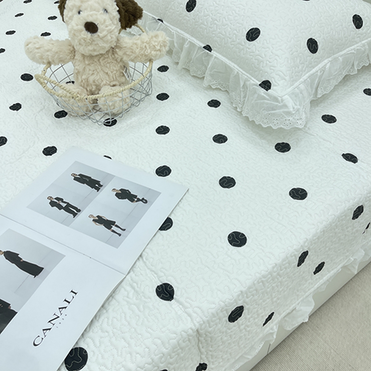 91家纺网 家纺一手货源 找家纺 禧瑞谷 2026法式纯棉绗缝全棉榻榻米床盖防滑加厚纯棉床单夹棉三件套床盖纯棉东北农大炕盖 白底波点