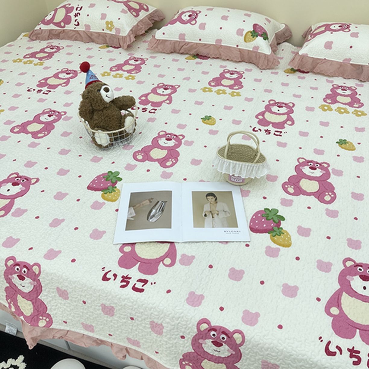 91家纺网 家纺一手货源 找家纺 禧瑞谷 2026法式纯棉绗缝全棉榻榻米床盖防滑加厚纯棉床单夹棉三件套床盖纯棉东北农大炕盖 草莓熊