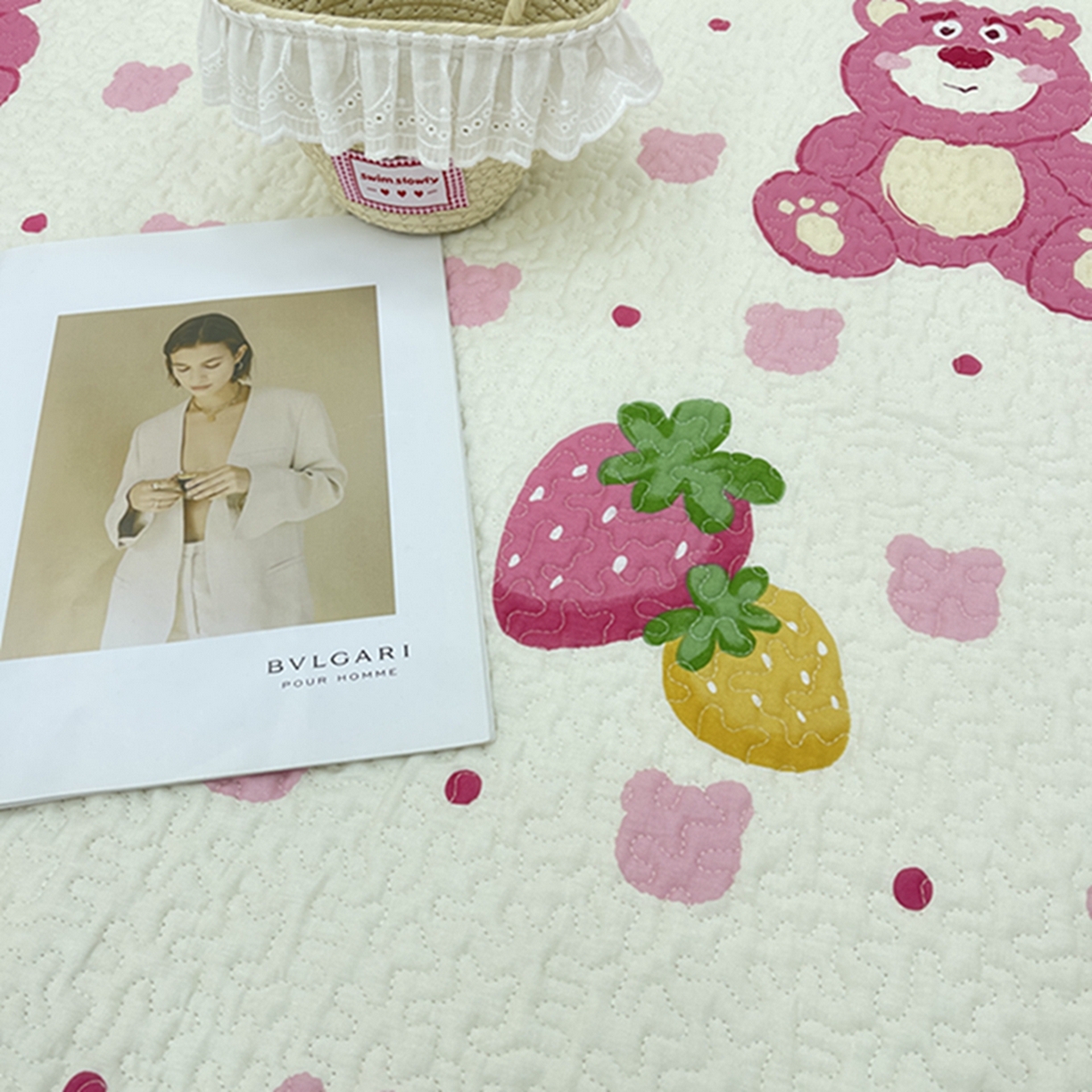 91家纺网 家纺一手货源 找家纺 禧瑞谷 2026法式纯棉绗缝全棉榻榻米床盖防滑加厚纯棉床单夹棉三件套床盖纯棉东北农大炕盖 草莓熊