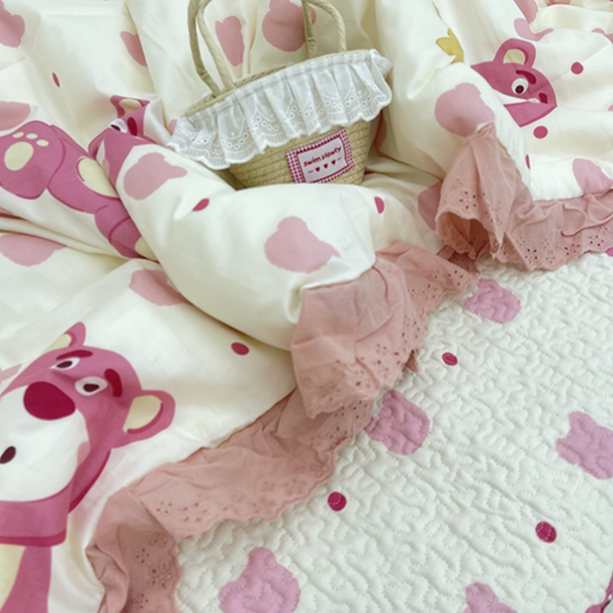 91家纺网 家纺一手货源 找家纺 禧瑞谷 2026法式纯棉绗缝全棉榻榻米床盖防滑加厚纯棉床单夹棉三件套床盖纯棉东北农大炕盖 草莓熊