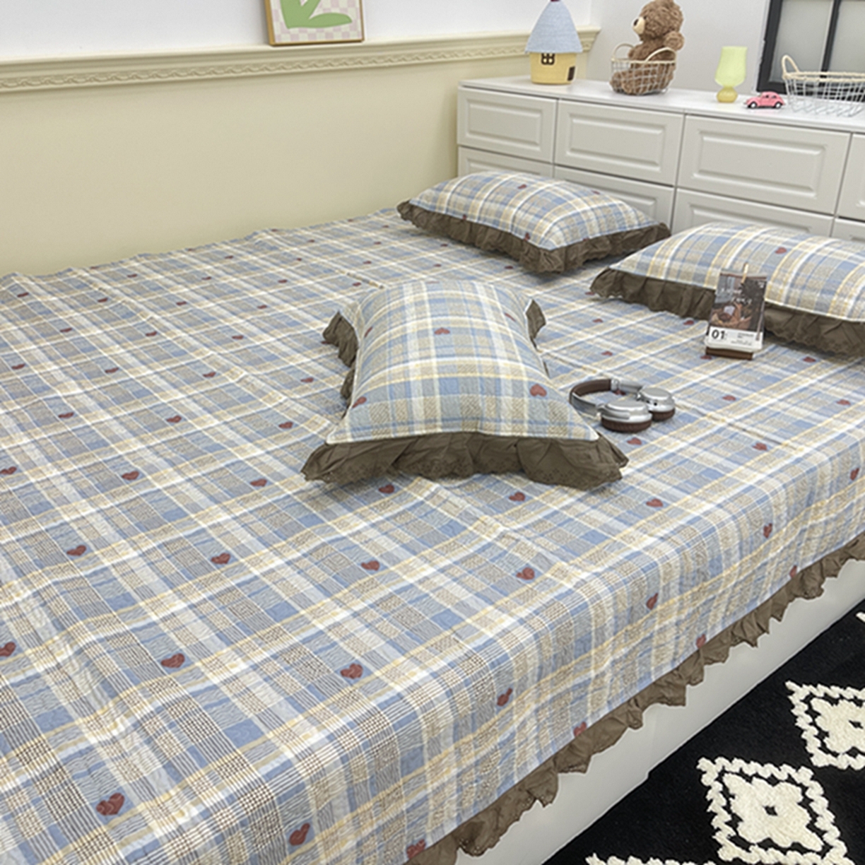 91家纺网 家纺一手货源 找家纺 禧瑞谷 2026法式纯棉绗缝全棉榻榻米床盖防滑加厚纯棉床单夹棉三件套床盖纯棉东北农大炕盖 格调