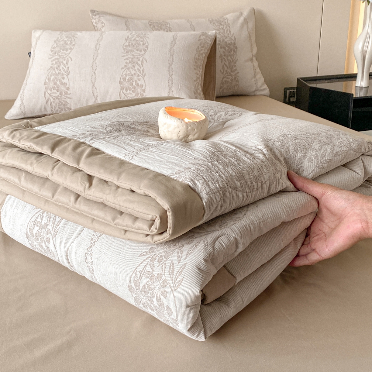 恋人优选 2026新款全棉三层提花夏被空调被 花蔓吟-咖