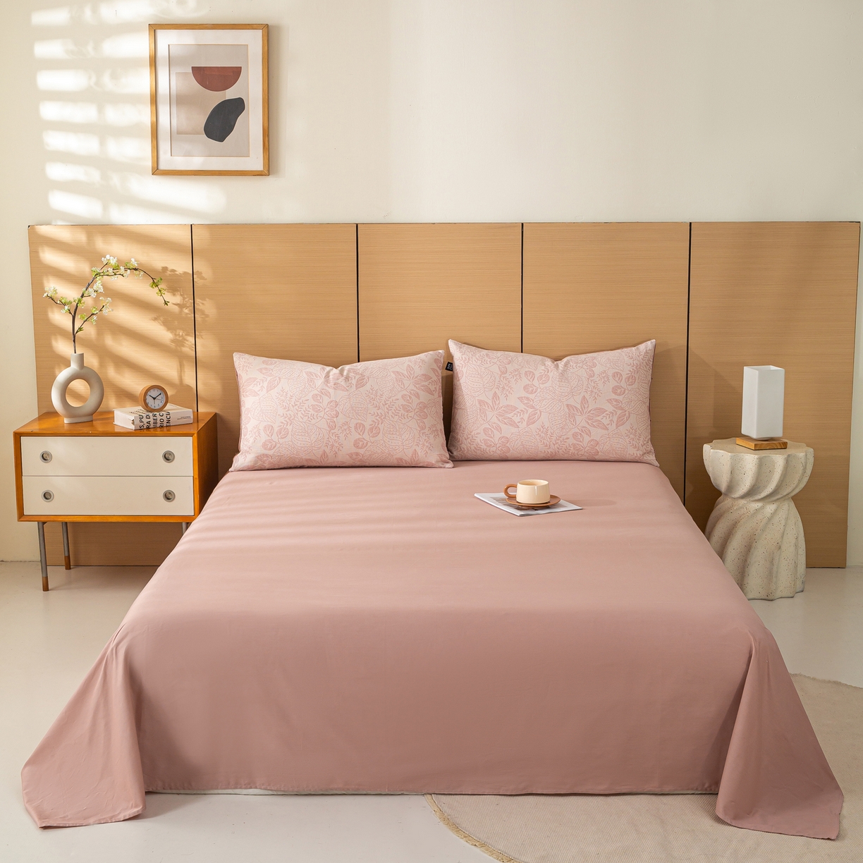 91家纺网 家纺一手货源 找家纺 恋人优选 2026新款全棉三层提花夏被空调被 茎叶时光-粉