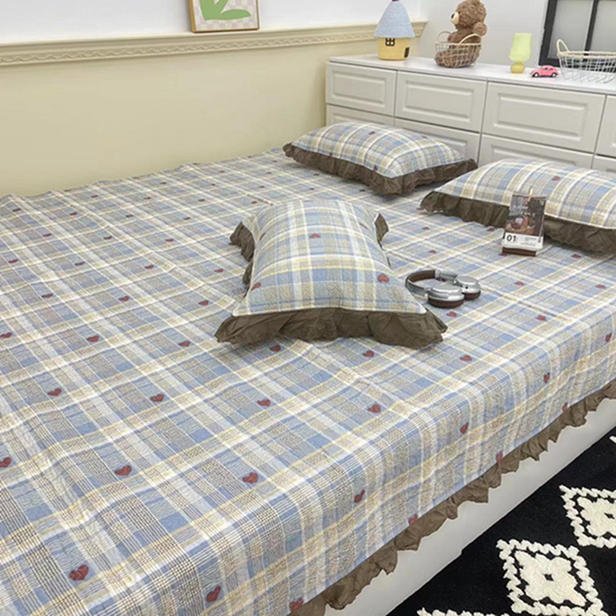 91家纺网 家纺一手货源 找家纺 禧瑞谷 2026法式纯棉绗缝全棉榻榻米床盖防滑加厚纯棉床单夹棉三件套床盖纯棉东北农大炕盖 格调