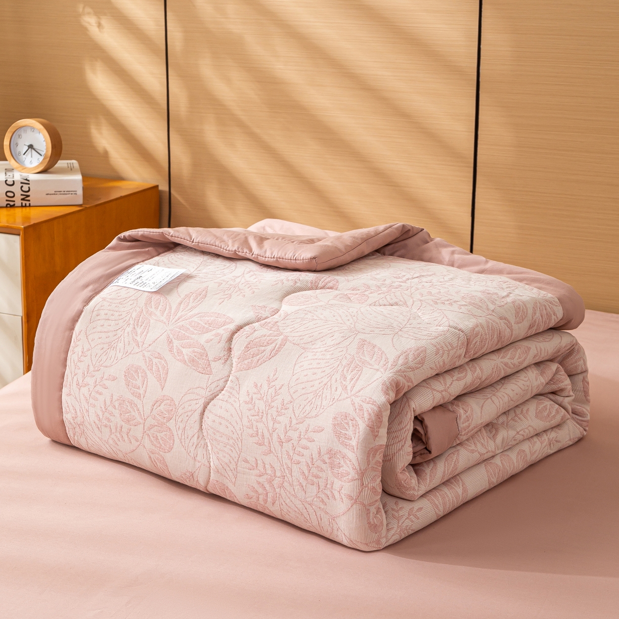 恋人优选 2026新款全棉三层提花夏被空调被 茎叶时光-粉