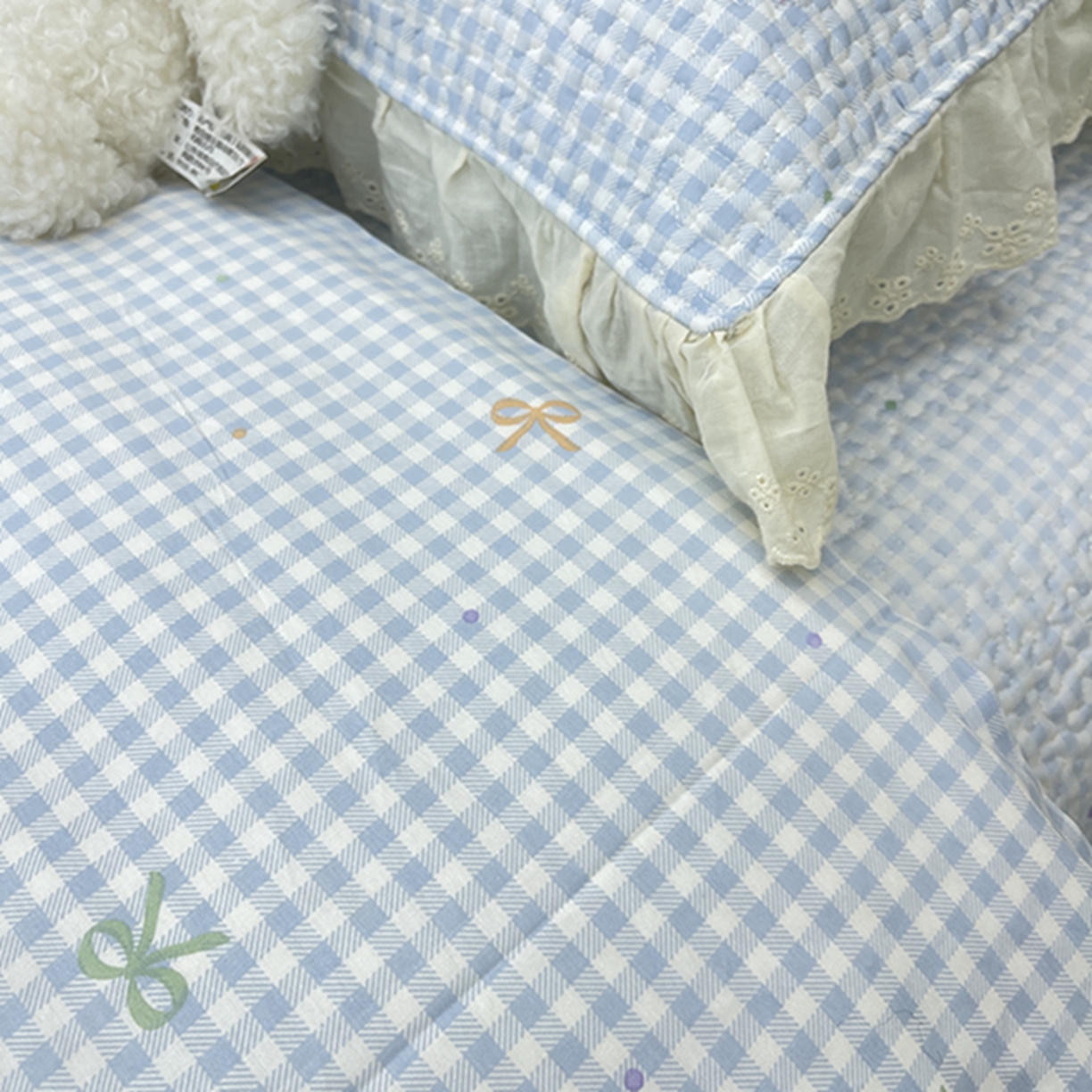 91家纺网 家纺一手货源 找家纺 禧瑞谷 2026法式纯棉绗缝全棉榻榻米床盖防滑加厚纯棉床单夹棉三件套床盖纯棉东北农大炕盖 格子蝴蝶结