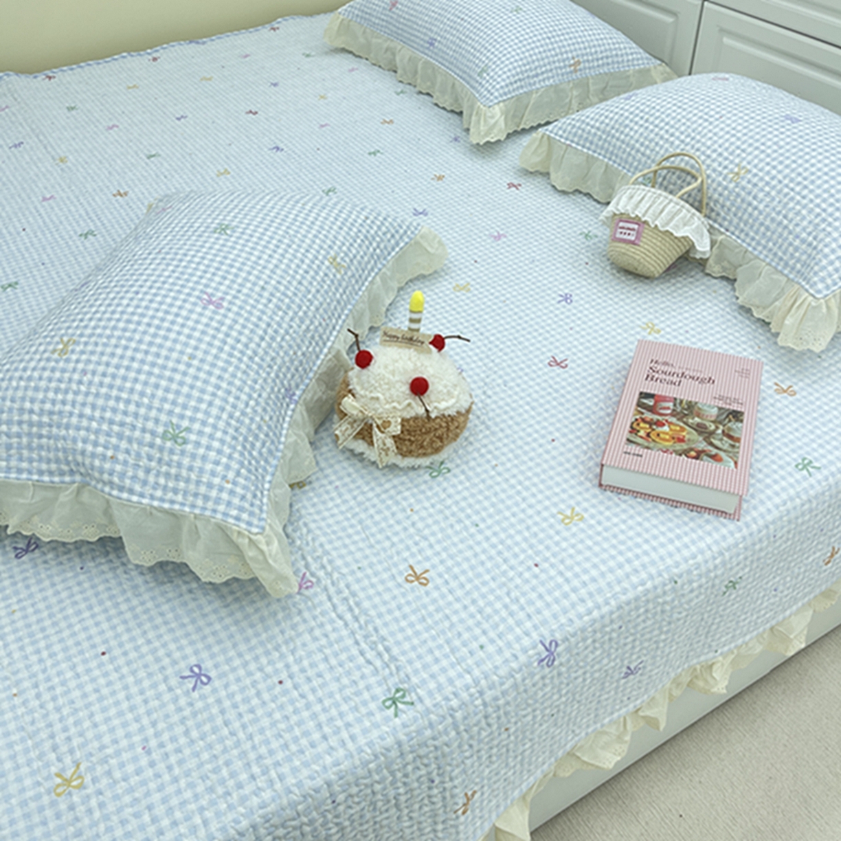 91家纺网 家纺一手货源 找家纺 禧瑞谷 2026法式纯棉绗缝全棉榻榻米床盖防滑加厚纯棉床单夹棉三件套床盖纯棉东北农大炕盖 格子蝴蝶结