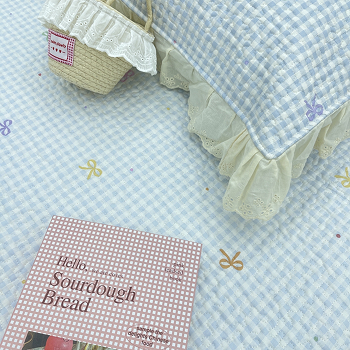 91家纺网 家纺一手货源 找家纺 禧瑞谷 2026法式纯棉绗缝全棉榻榻米床盖防滑加厚纯棉床单夹棉三件套床盖纯棉东北农大炕盖 格子蝴蝶结