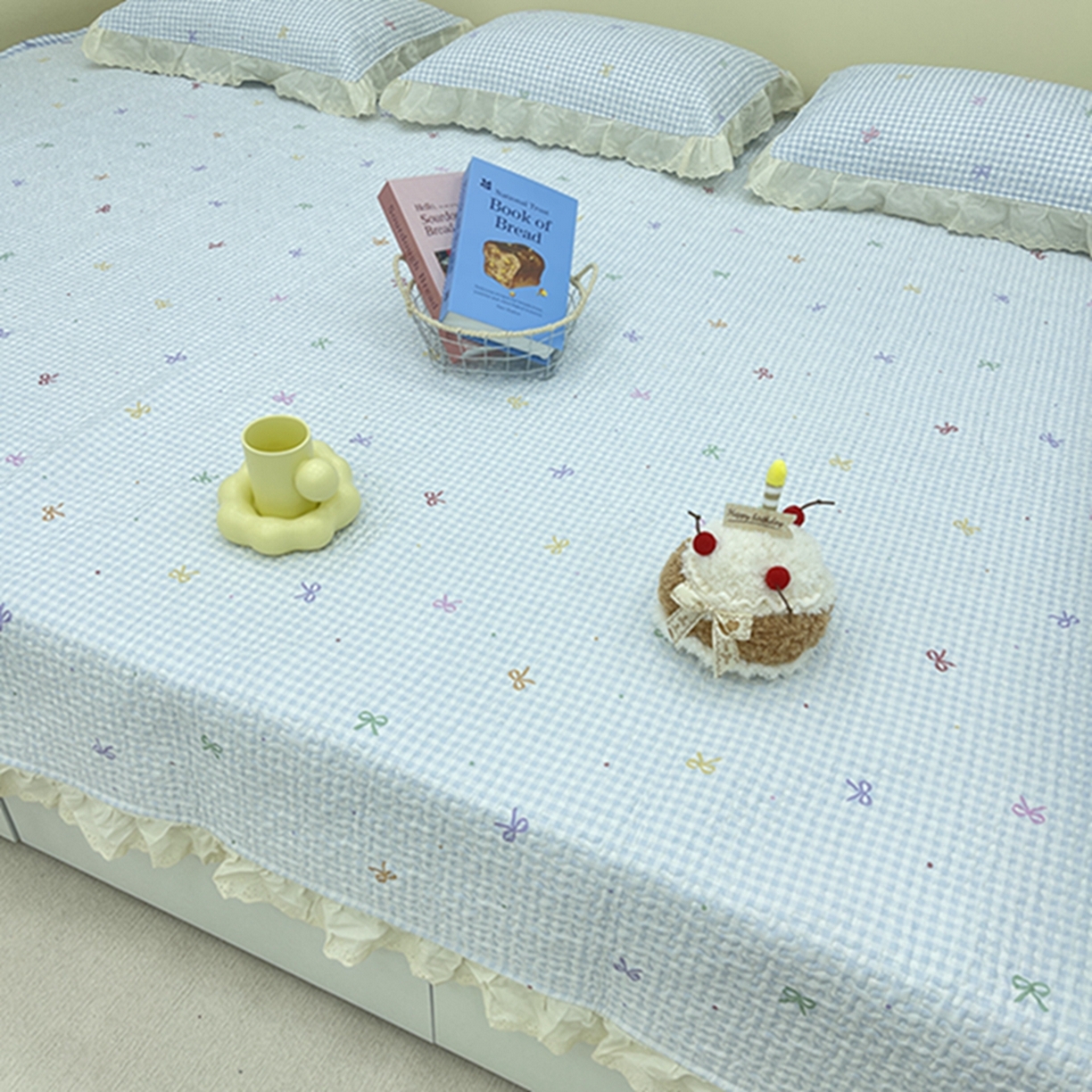 91家纺网 家纺一手货源 找家纺 禧瑞谷 2026法式纯棉绗缝全棉榻榻米床盖防滑加厚纯棉床单夹棉三件套床盖纯棉东北农大炕盖 格子蝴蝶结