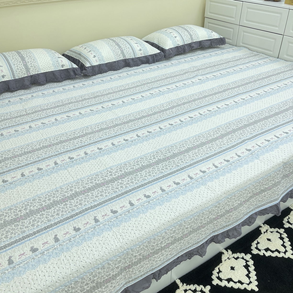 91家纺网 家纺一手货源 找家纺 禧瑞谷 2026法式纯棉绗缝全棉榻榻米床盖防滑加厚纯棉床单夹棉三件套床盖纯棉东北农大炕盖 海盐兔