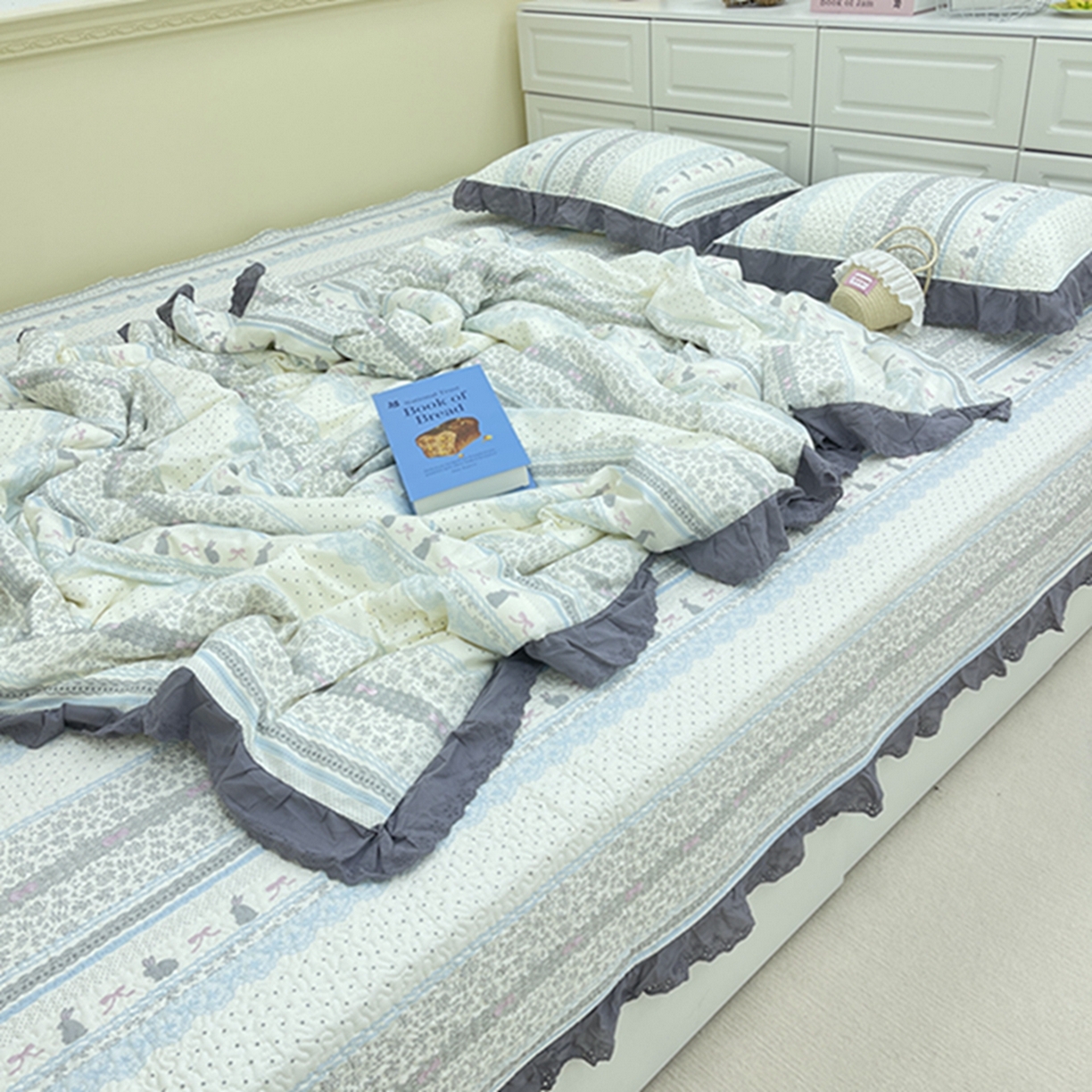 91家纺网 家纺一手货源 找家纺 禧瑞谷 2026法式纯棉绗缝全棉榻榻米床盖防滑加厚纯棉床单夹棉三件套床盖纯棉东北农大炕盖 海盐兔