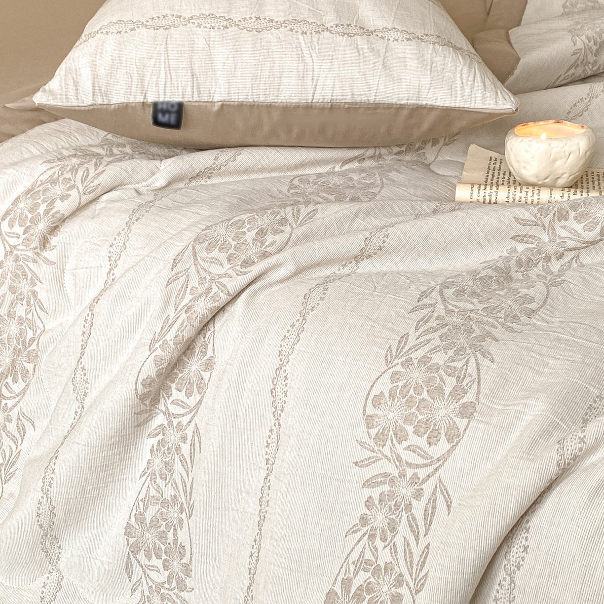 91家纺网 家纺一手货源 找家纺 恋人优选 2026新款全棉三层提花夏被空调被 花蔓吟-咖