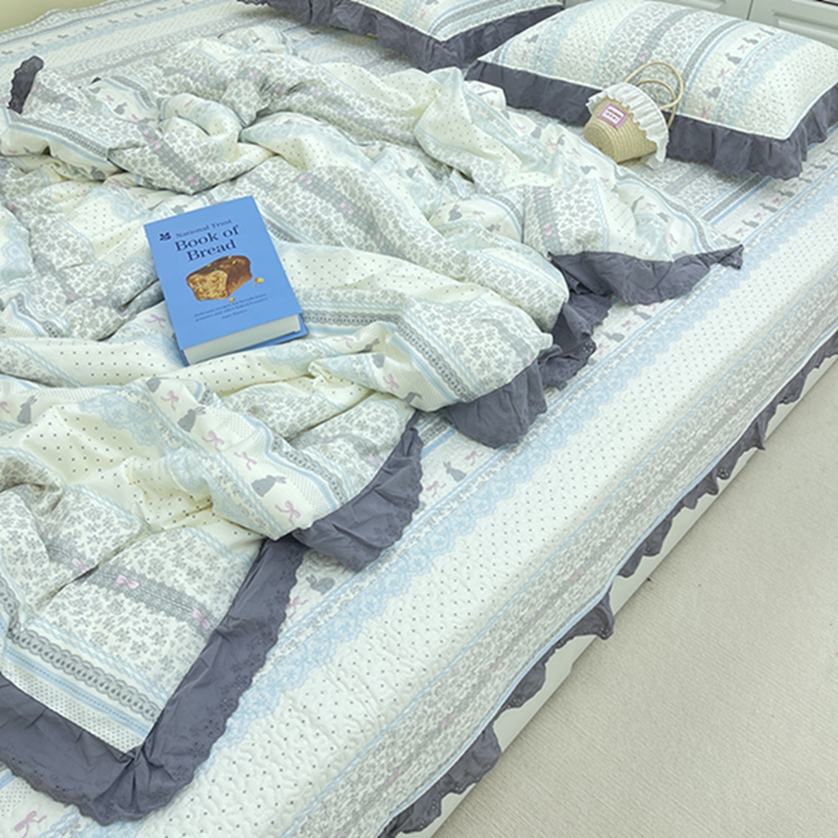 91家纺网 家纺一手货源 找家纺 禧瑞谷 2026法式纯棉绗缝全棉榻榻米床盖防滑加厚纯棉床单夹棉三件套床盖纯棉东北农大炕盖 海盐兔