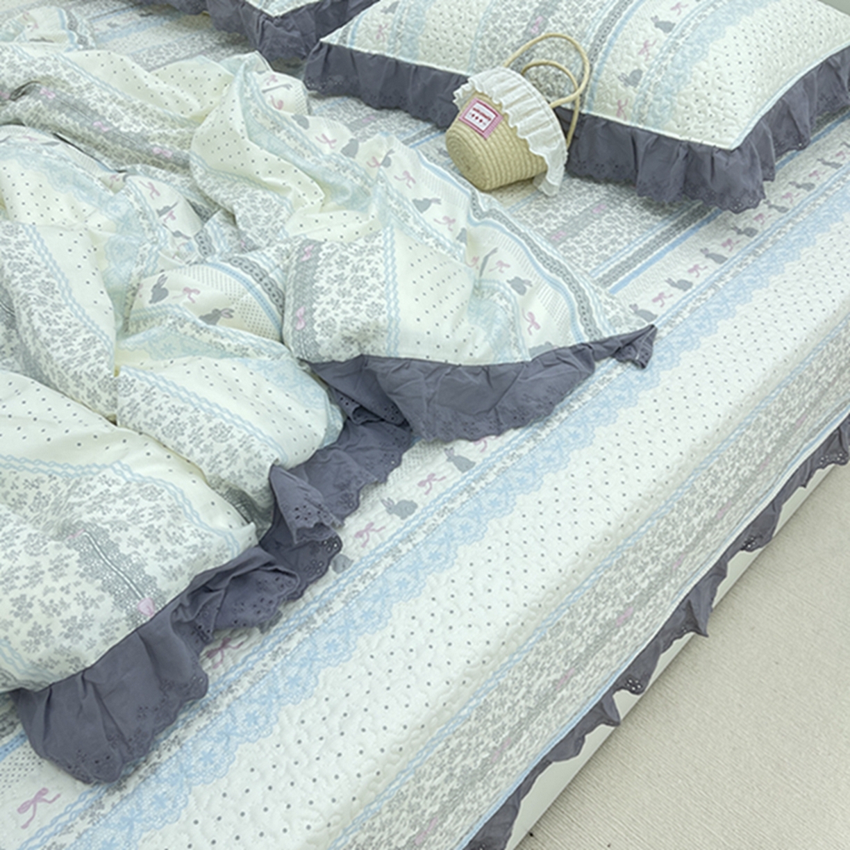 91家纺网 家纺一手货源 找家纺 禧瑞谷 2026法式纯棉绗缝全棉榻榻米床盖防滑加厚纯棉床单夹棉三件套床盖纯棉东北农大炕盖 海盐兔