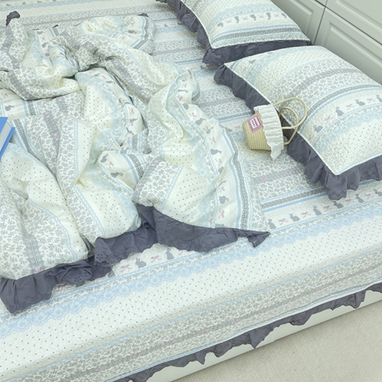 91家纺网 家纺一手货源 找家纺 禧瑞谷 2026法式纯棉绗缝全棉榻榻米床盖防滑加厚纯棉床单夹棉三件套床盖纯棉东北农大炕盖 海盐兔