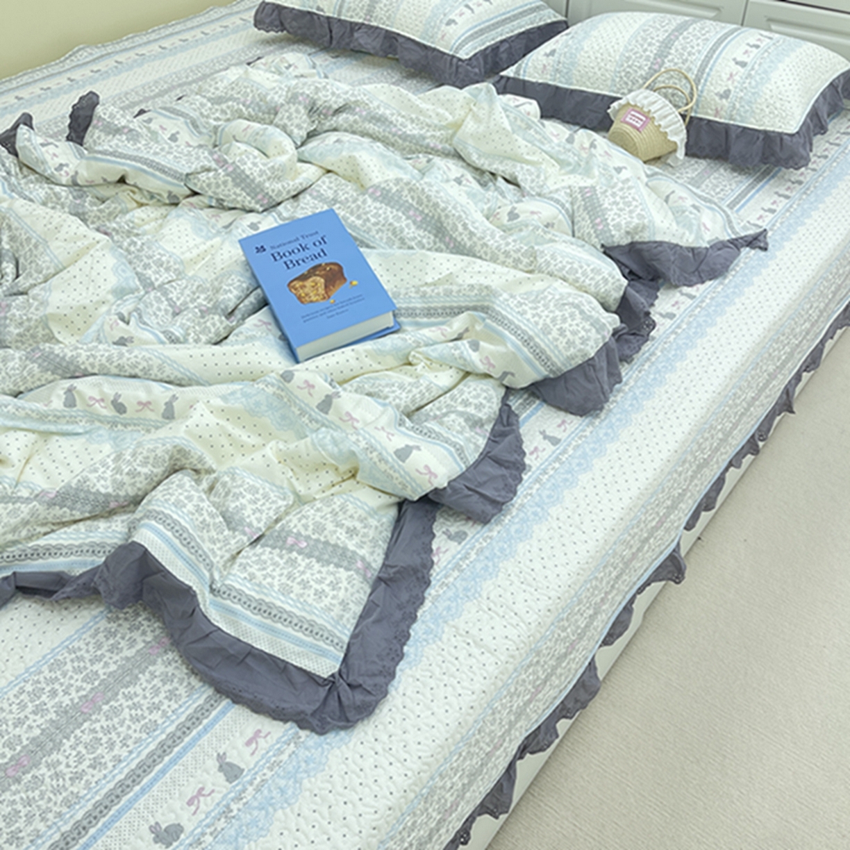 91家纺网 家纺一手货源 找家纺 禧瑞谷 2026法式纯棉绗缝全棉榻榻米床盖防滑加厚纯棉床单夹棉三件套床盖纯棉东北农大炕盖 海盐兔