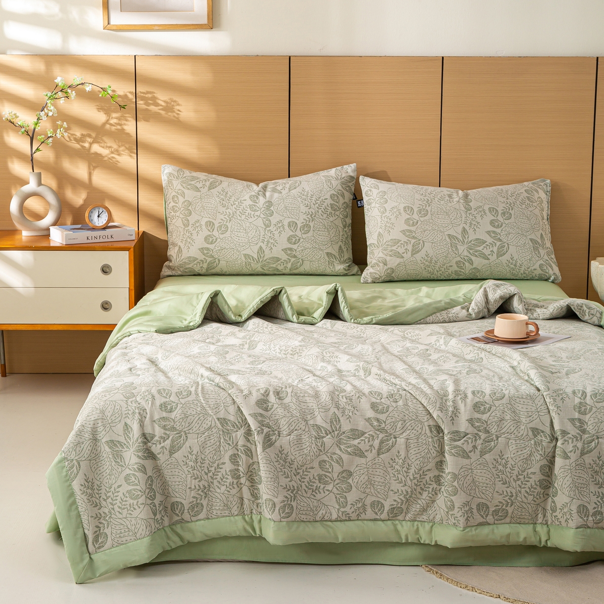 91家纺网 家纺一手货源 找家纺 恋人优选 2026新款全棉三层提花夏被空调被 茎叶时光-绿