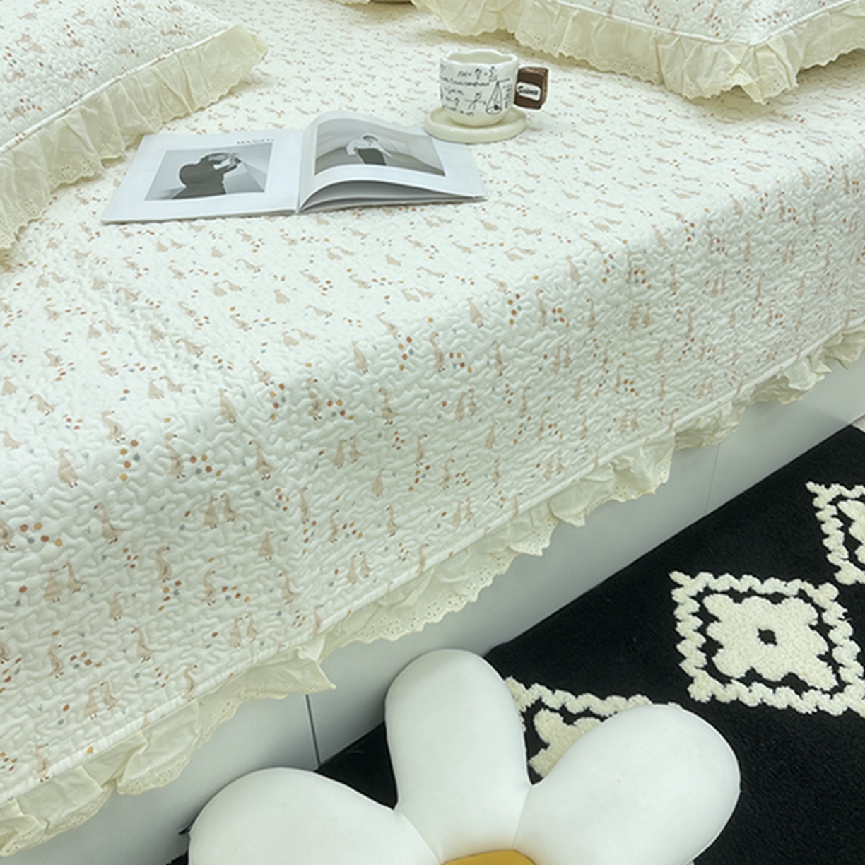 91家纺网 家纺一手货源 找家纺 禧瑞谷 2026法式纯棉绗缝全棉榻榻米床盖防滑加厚纯棉床单夹棉三件套床盖纯棉东北农大炕盖 可爱鹅