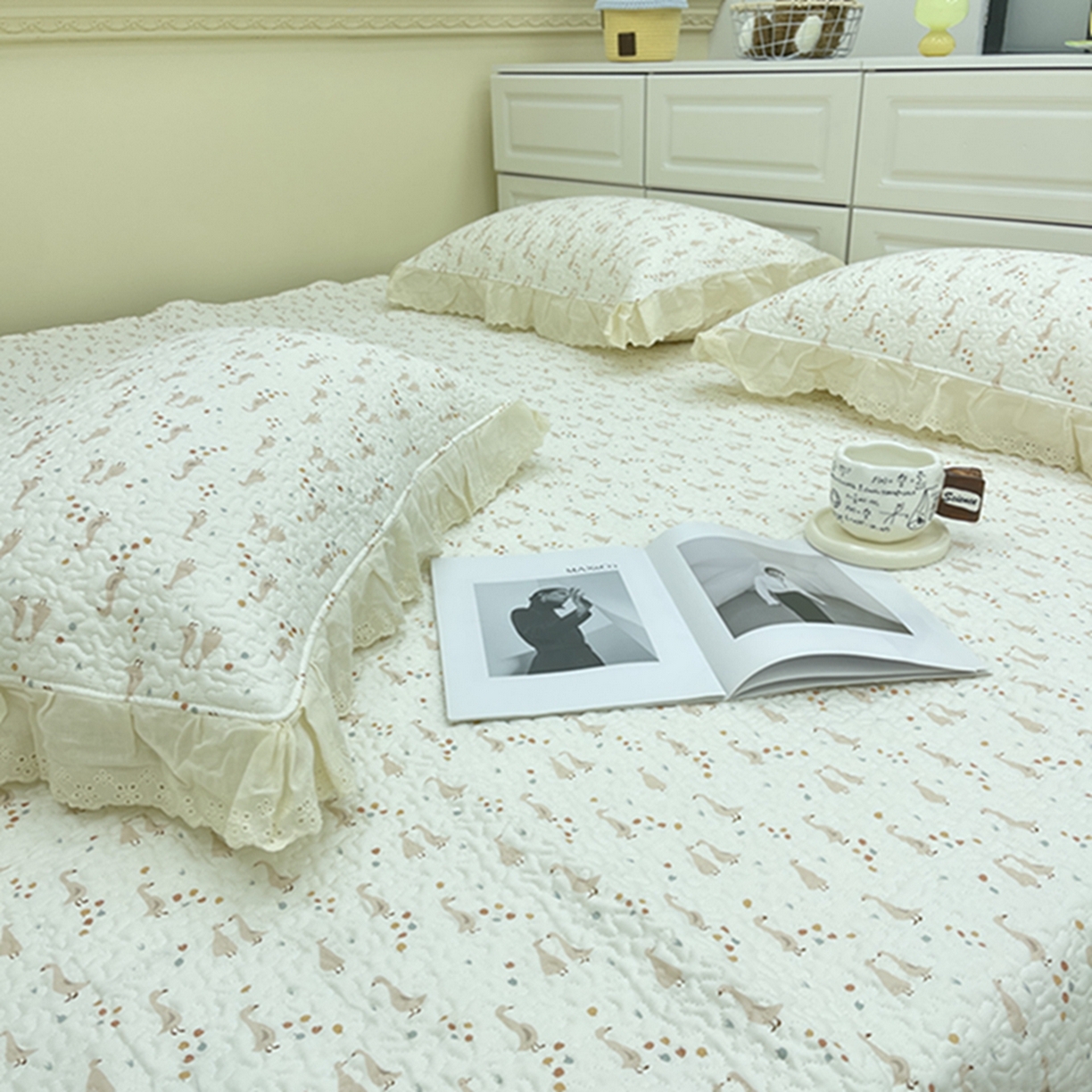 91家纺网 家纺一手货源 找家纺 禧瑞谷 2026法式纯棉绗缝全棉榻榻米床盖防滑加厚纯棉床单夹棉三件套床盖纯棉东北农大炕盖 可爱鹅