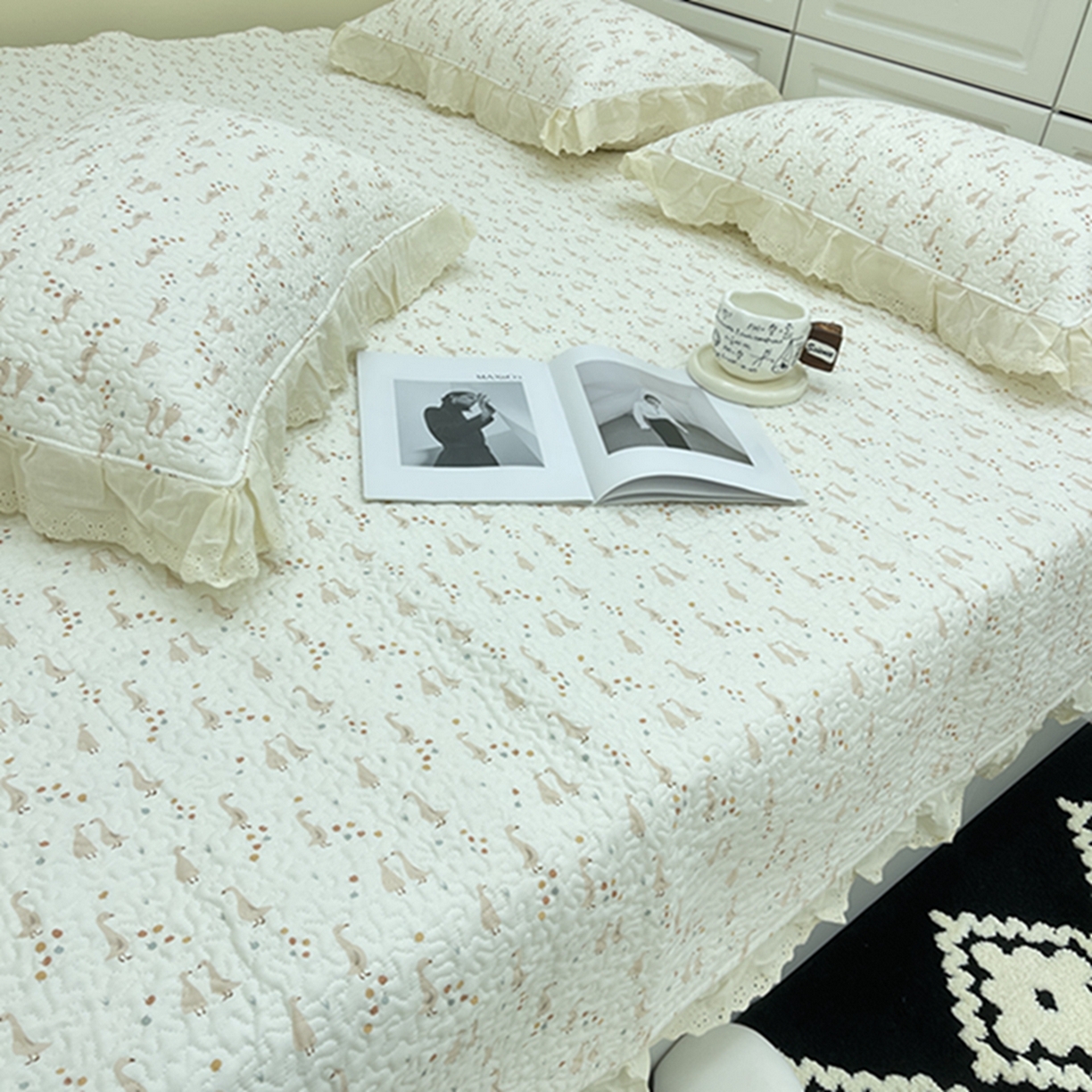 91家纺网 家纺一手货源 找家纺 禧瑞谷 2026法式纯棉绗缝全棉榻榻米床盖防滑加厚纯棉床单夹棉三件套床盖纯棉东北农大炕盖 可爱鹅