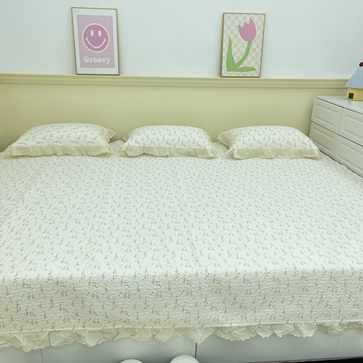 91家纺网 家纺一手货源 找家纺 禧瑞谷 2026法式纯棉绗缝全棉榻榻米床盖防滑加厚纯棉床单夹棉三件套床盖纯棉东北农大炕盖 可爱鹅