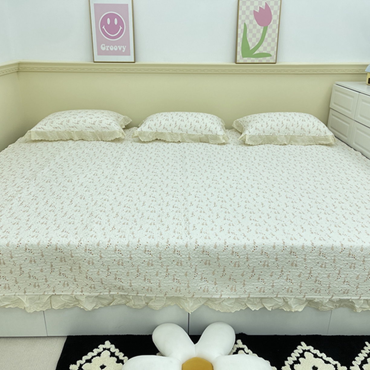 91家纺网 家纺一手货源 找家纺 禧瑞谷 2026法式纯棉绗缝全棉榻榻米床盖防滑加厚纯棉床单夹棉三件套床盖纯棉东北农大炕盖 可爱鹅