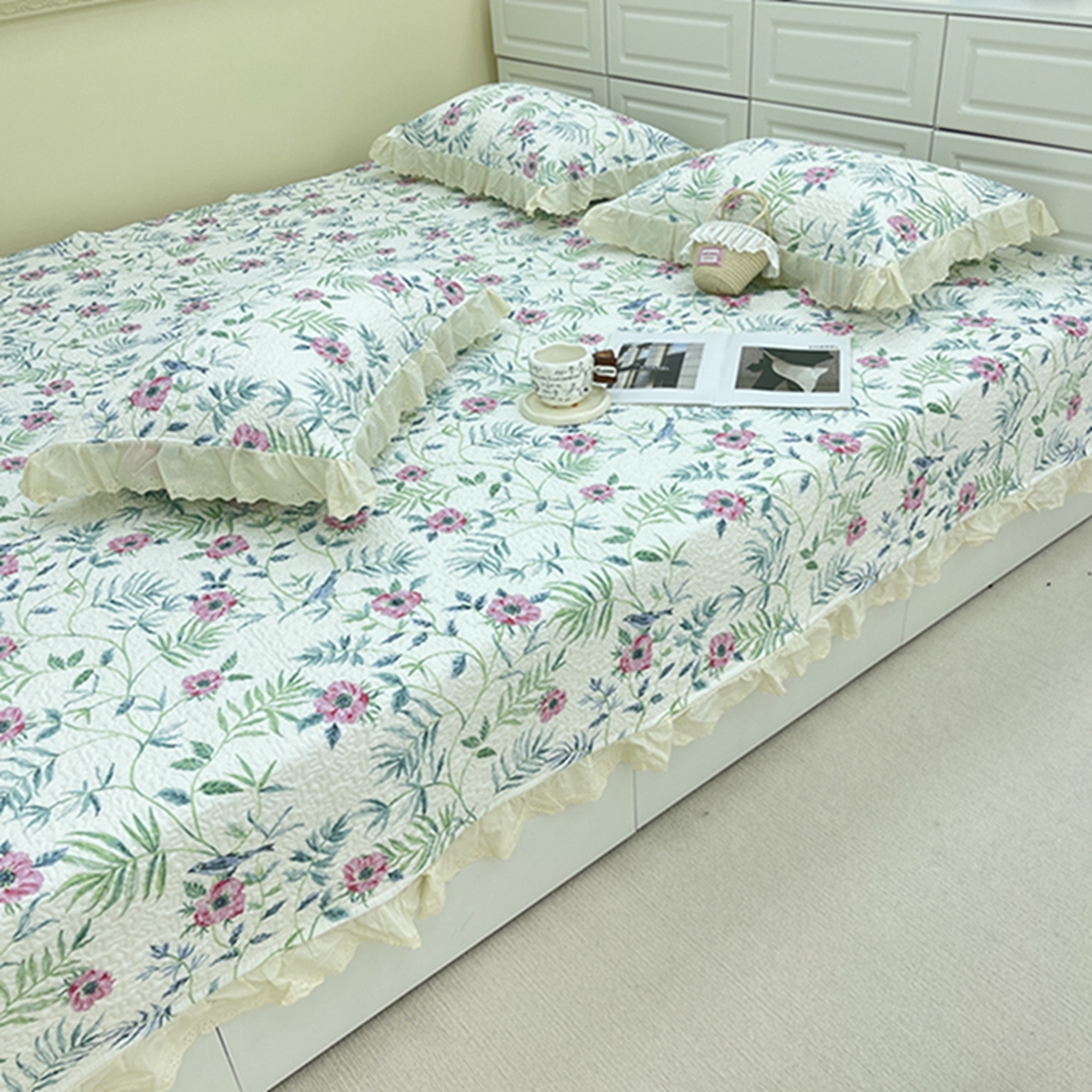 91家纺网 家纺一手货源 找家纺 禧瑞谷 2026法式纯棉绗缝全棉榻榻米床盖防滑加厚纯棉床单夹棉三件套床盖纯棉东北农大炕盖 林间花叙