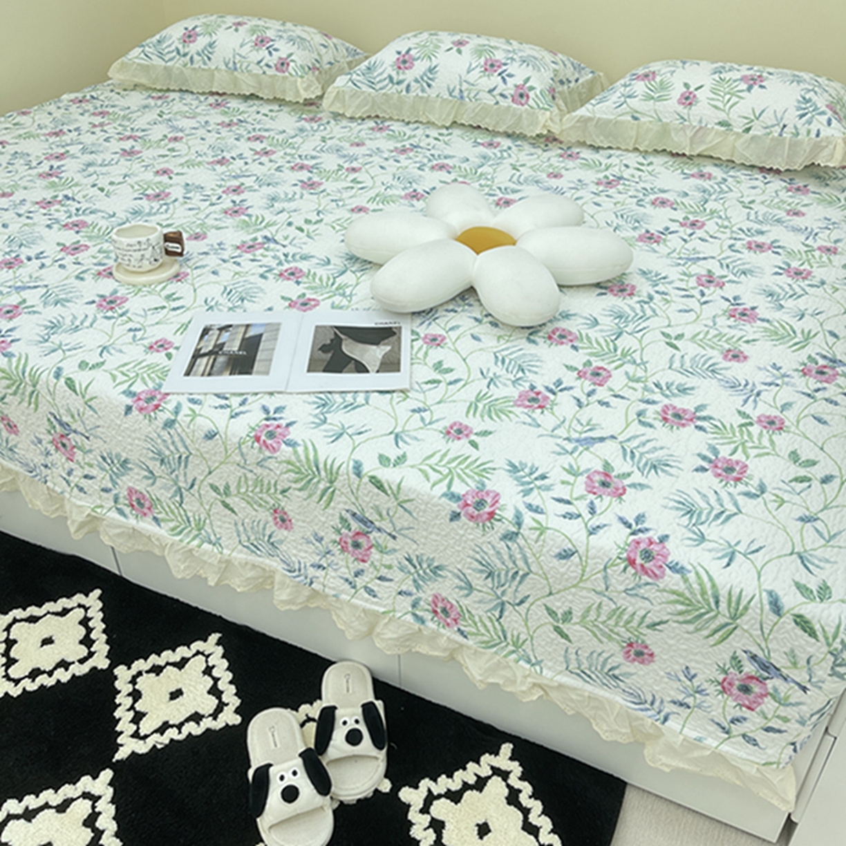 91家纺网 家纺一手货源 找家纺 禧瑞谷 2026法式纯棉绗缝全棉榻榻米床盖防滑加厚纯棉床单夹棉三件套床盖纯棉东北农大炕盖 林间花叙