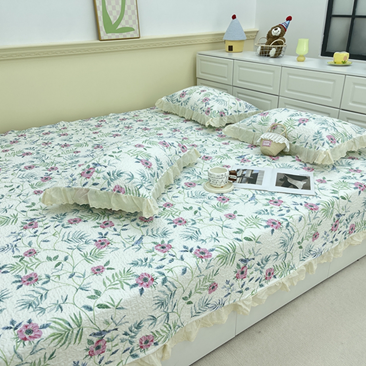 91家纺网 家纺一手货源 找家纺 禧瑞谷 2026法式纯棉绗缝全棉榻榻米床盖防滑加厚纯棉床单夹棉三件套床盖纯棉东北农大炕盖 林间花叙