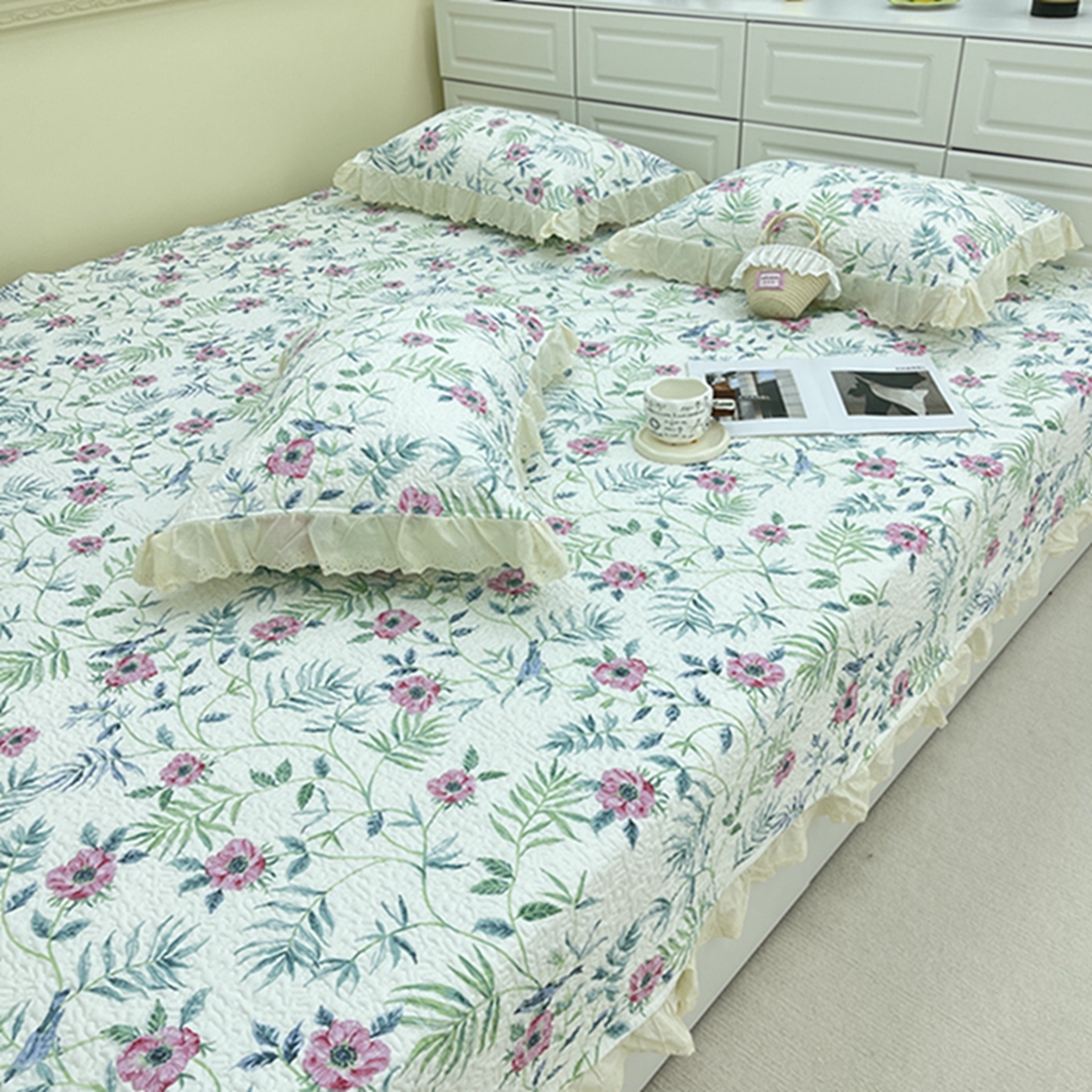 91家纺网 家纺一手货源 找家纺 禧瑞谷 2026法式纯棉绗缝全棉榻榻米床盖防滑加厚纯棉床单夹棉三件套床盖纯棉东北农大炕盖 林间花叙