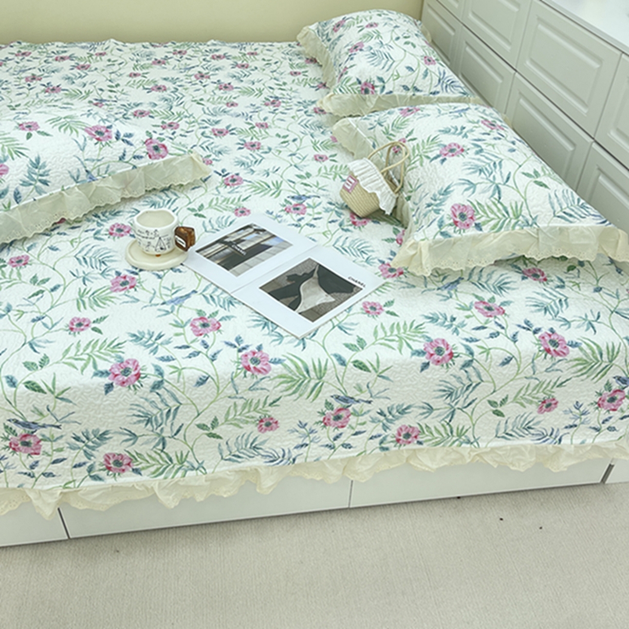 91家纺网 家纺一手货源 找家纺 禧瑞谷 2026法式纯棉绗缝全棉榻榻米床盖防滑加厚纯棉床单夹棉三件套床盖纯棉东北农大炕盖 林间花叙