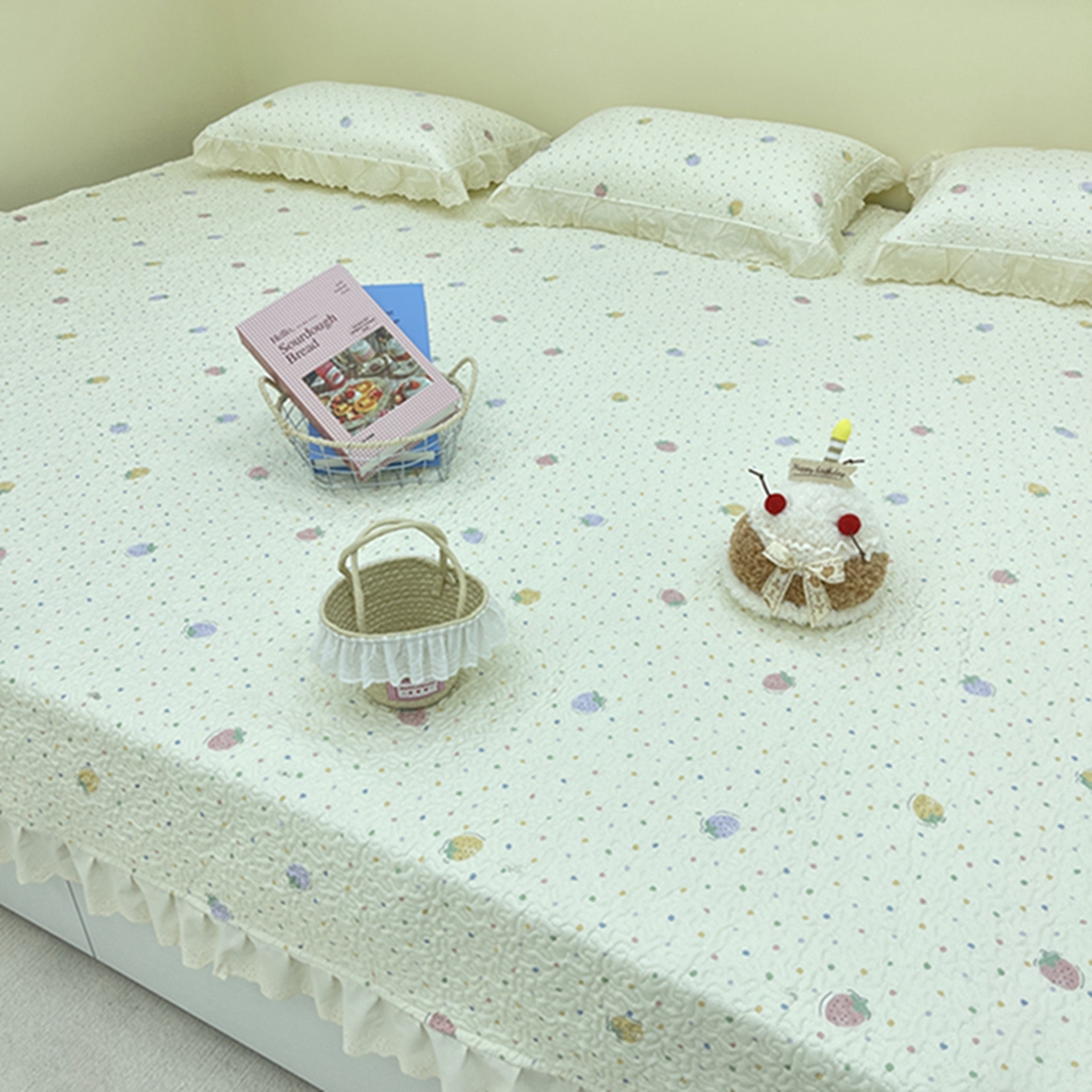 91家纺网 家纺一手货源 找家纺 禧瑞谷 2026法式纯棉绗缝全棉榻榻米床盖防滑加厚纯棉床单夹棉三件套床盖纯棉东北农大炕盖 莓果点点