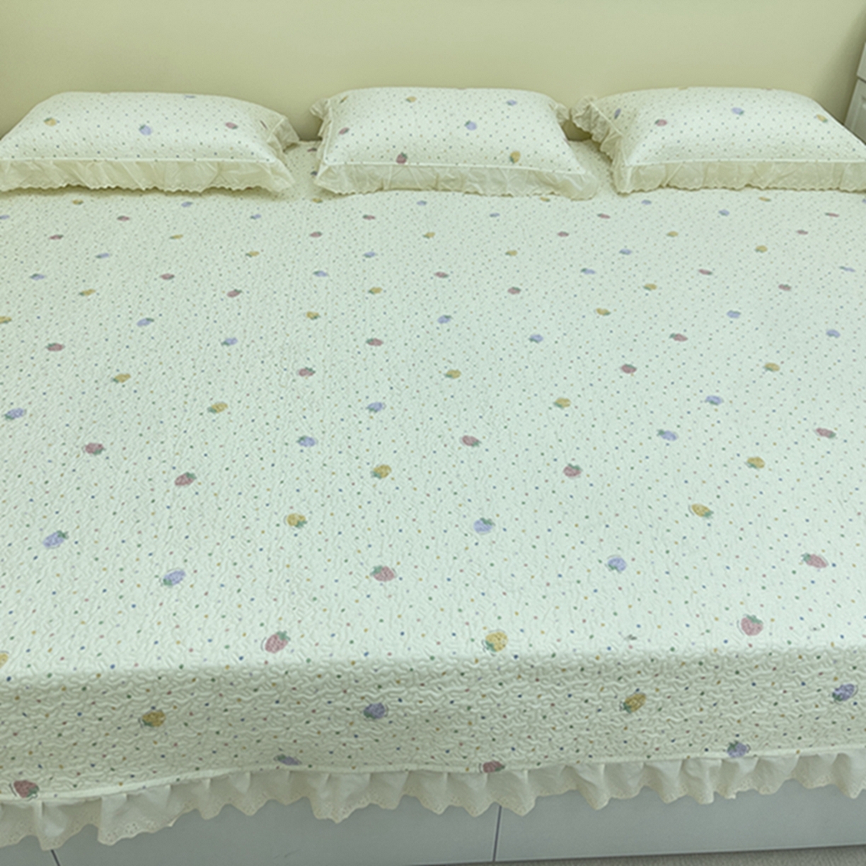 91家纺网 家纺一手货源 找家纺 禧瑞谷 2026法式纯棉绗缝全棉榻榻米床盖防滑加厚纯棉床单夹棉三件套床盖纯棉东北农大炕盖 莓果点点