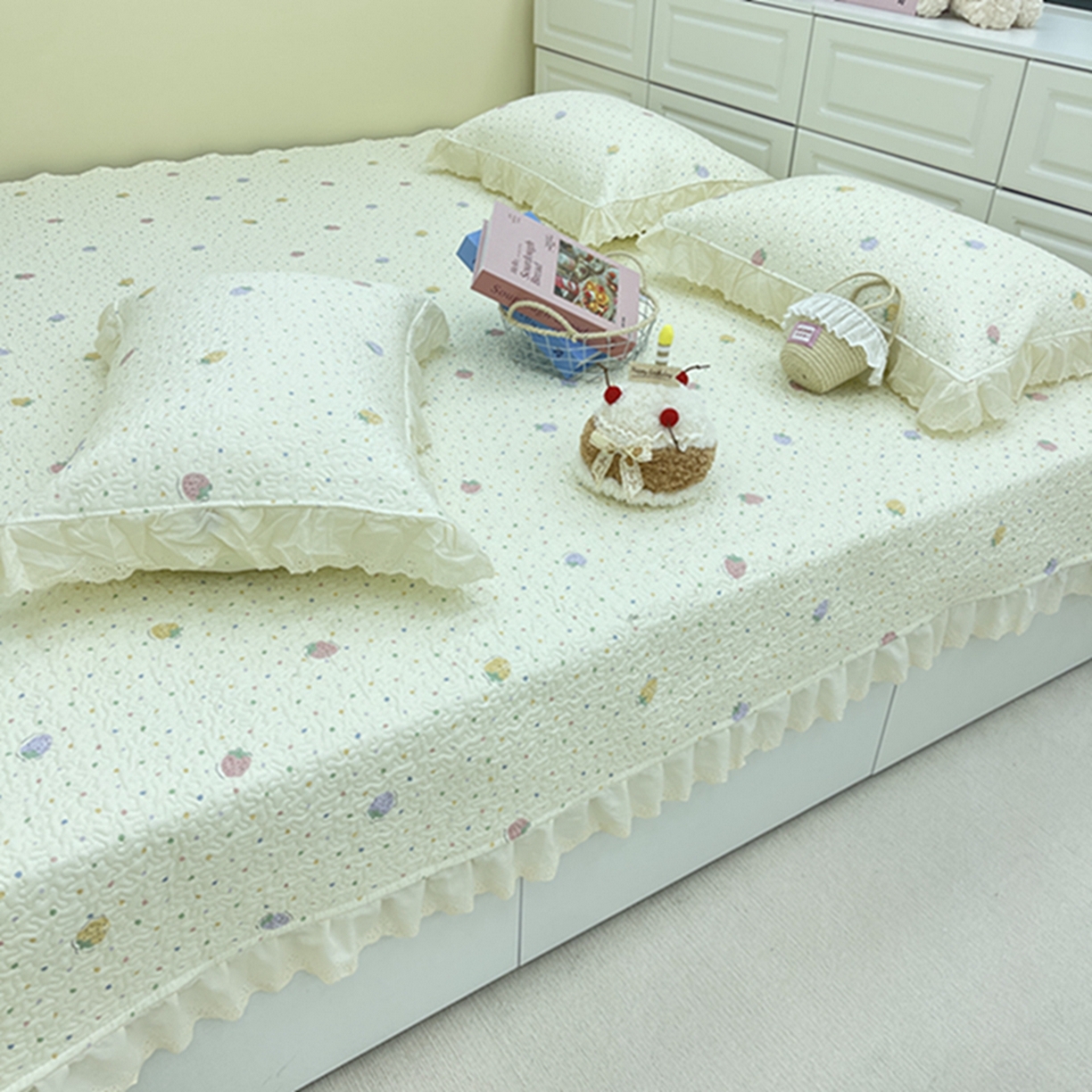 91家纺网 家纺一手货源 找家纺 禧瑞谷 2026法式纯棉绗缝全棉榻榻米床盖防滑加厚纯棉床单夹棉三件套床盖纯棉东北农大炕盖 莓果点点