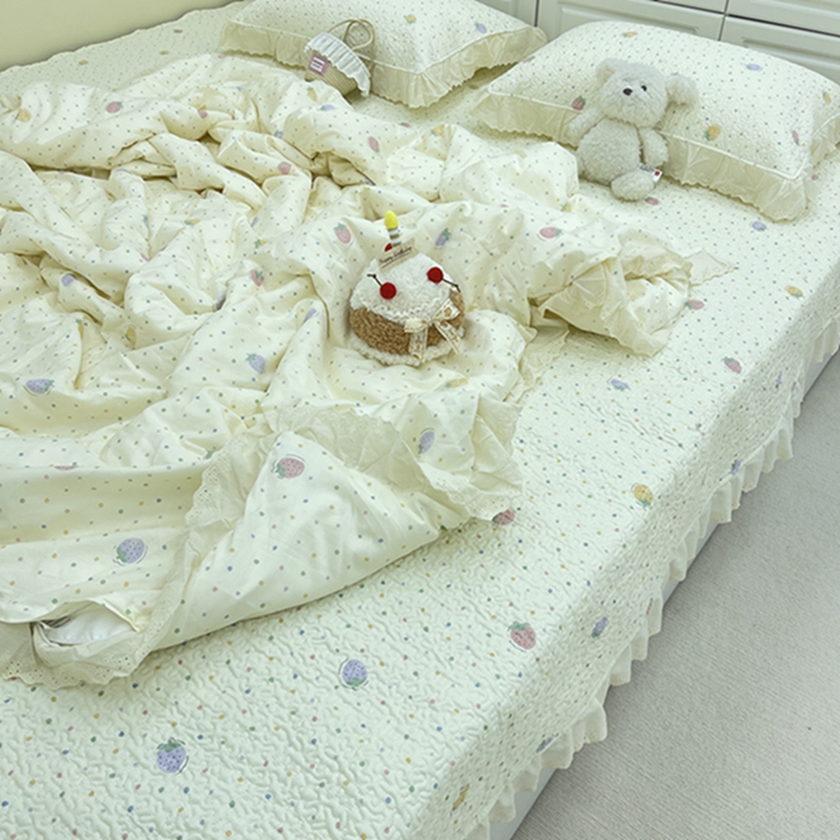 91家纺网 家纺一手货源 找家纺 禧瑞谷 2026法式纯棉绗缝全棉榻榻米床盖防滑加厚纯棉床单夹棉三件套床盖纯棉东北农大炕盖 莓果点点