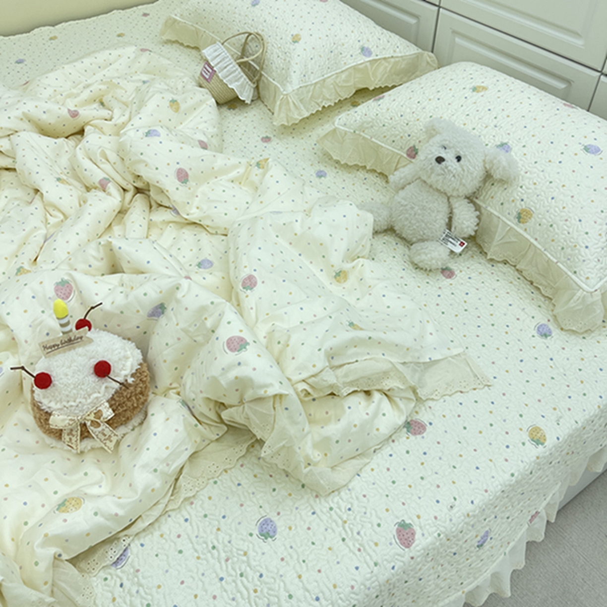 91家纺网 家纺一手货源 找家纺 禧瑞谷 2026法式纯棉绗缝全棉榻榻米床盖防滑加厚纯棉床单夹棉三件套床盖纯棉东北农大炕盖 莓果点点