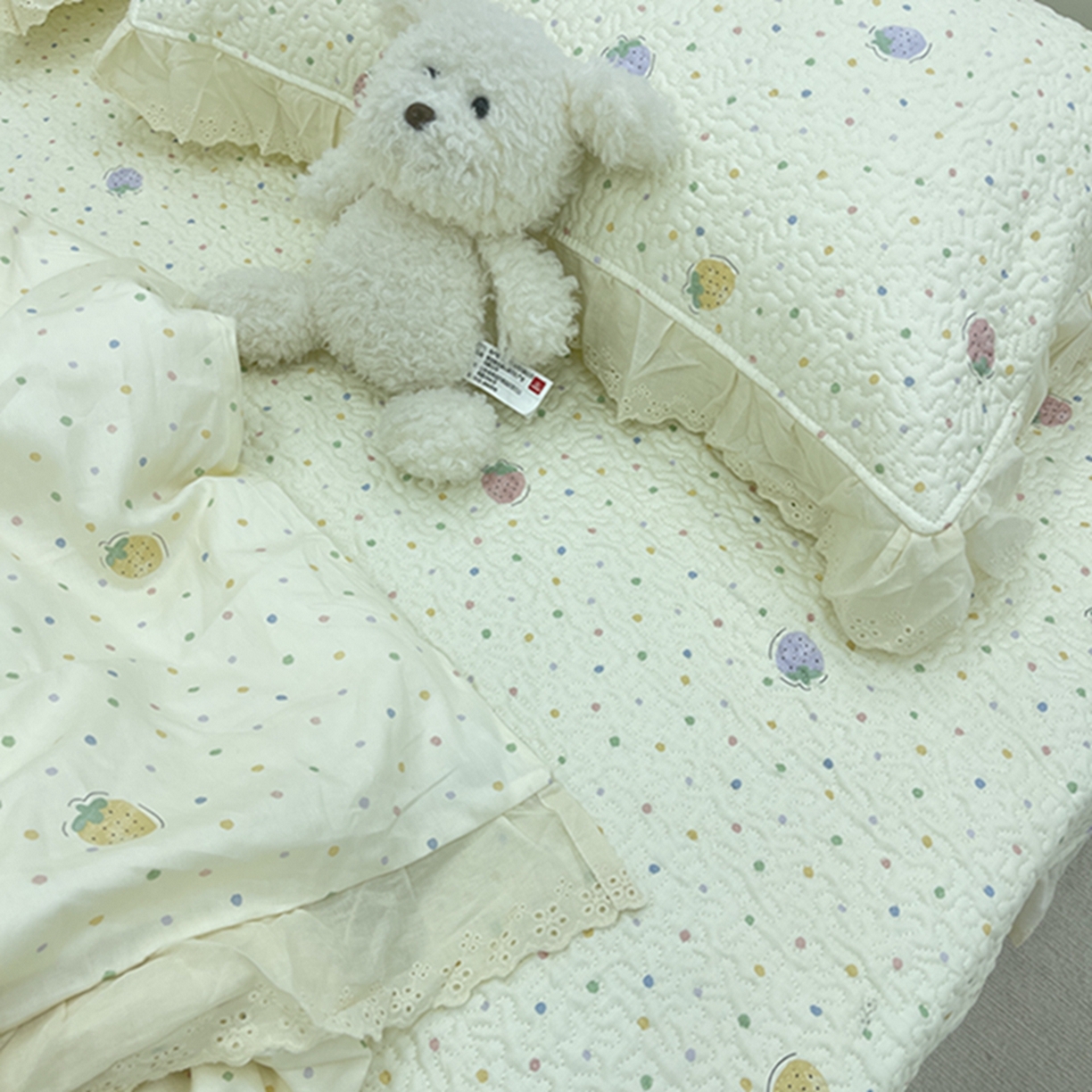 91家纺网 家纺一手货源 找家纺 禧瑞谷 2026法式纯棉绗缝全棉榻榻米床盖防滑加厚纯棉床单夹棉三件套床盖纯棉东北农大炕盖 莓果点点