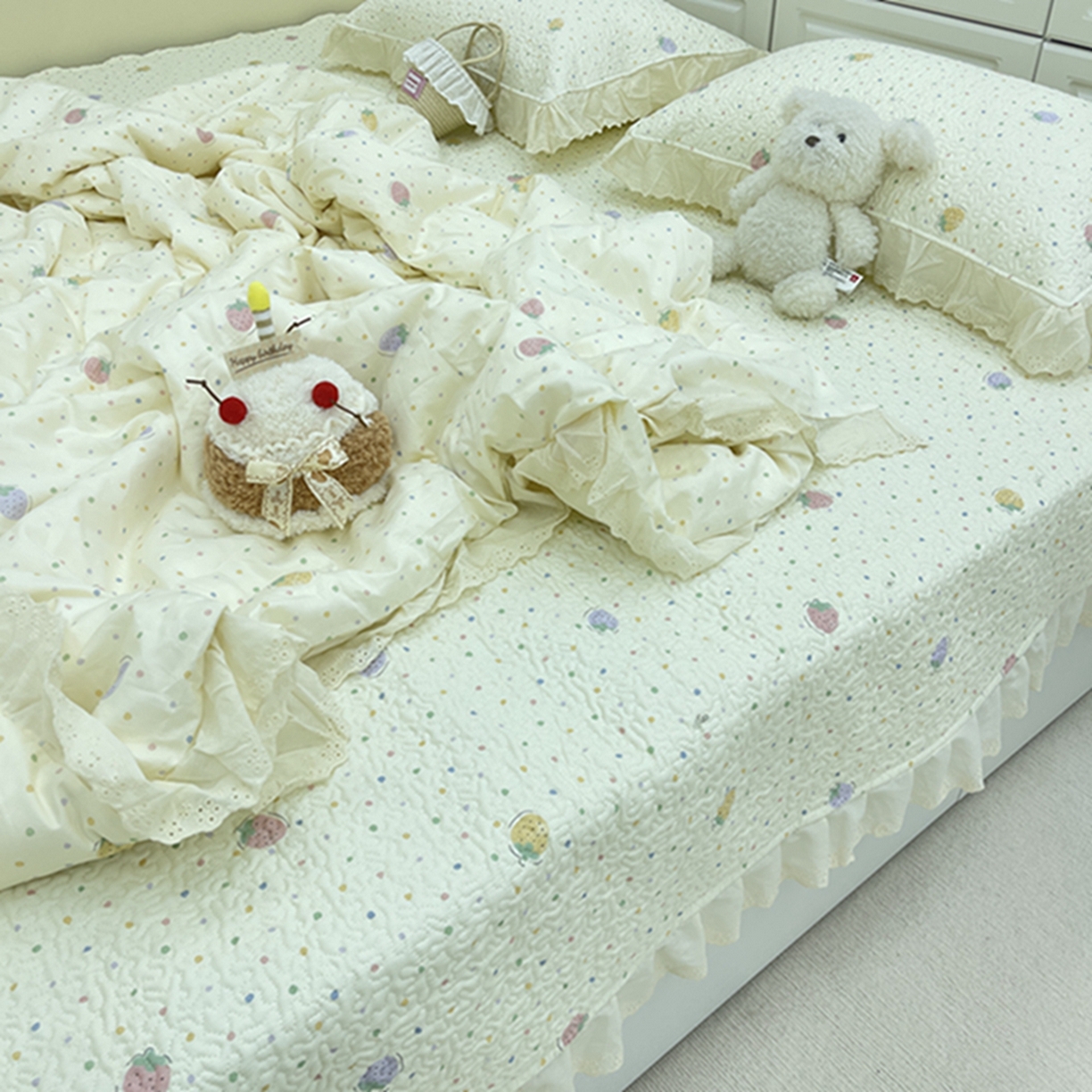 91家纺网 家纺一手货源 找家纺 禧瑞谷 2026法式纯棉绗缝全棉榻榻米床盖防滑加厚纯棉床单夹棉三件套床盖纯棉东北农大炕盖 莓果点点