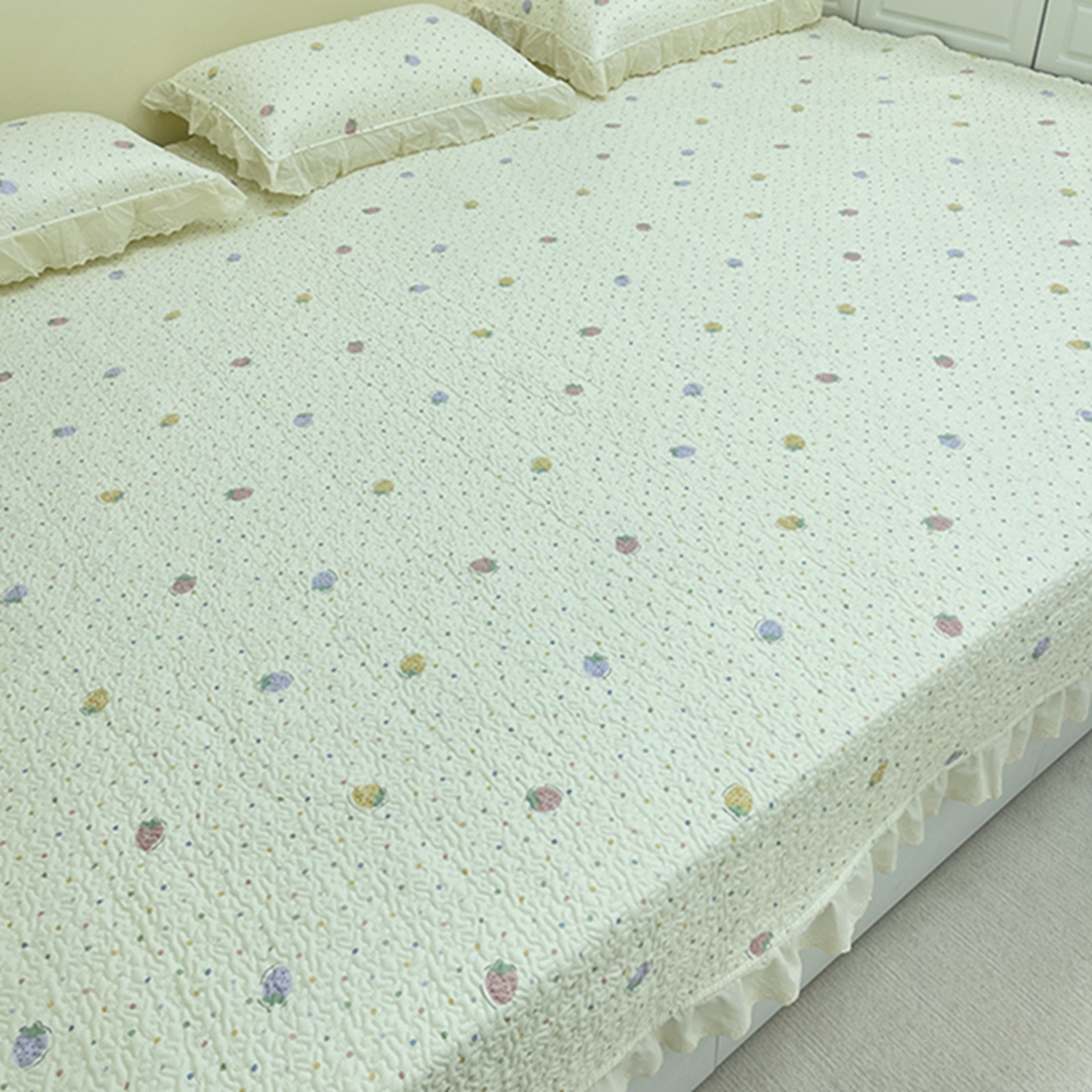 91家纺网 家纺一手货源 找家纺 禧瑞谷 2026法式纯棉绗缝全棉榻榻米床盖防滑加厚纯棉床单夹棉三件套床盖纯棉东北农大炕盖 莓果点点