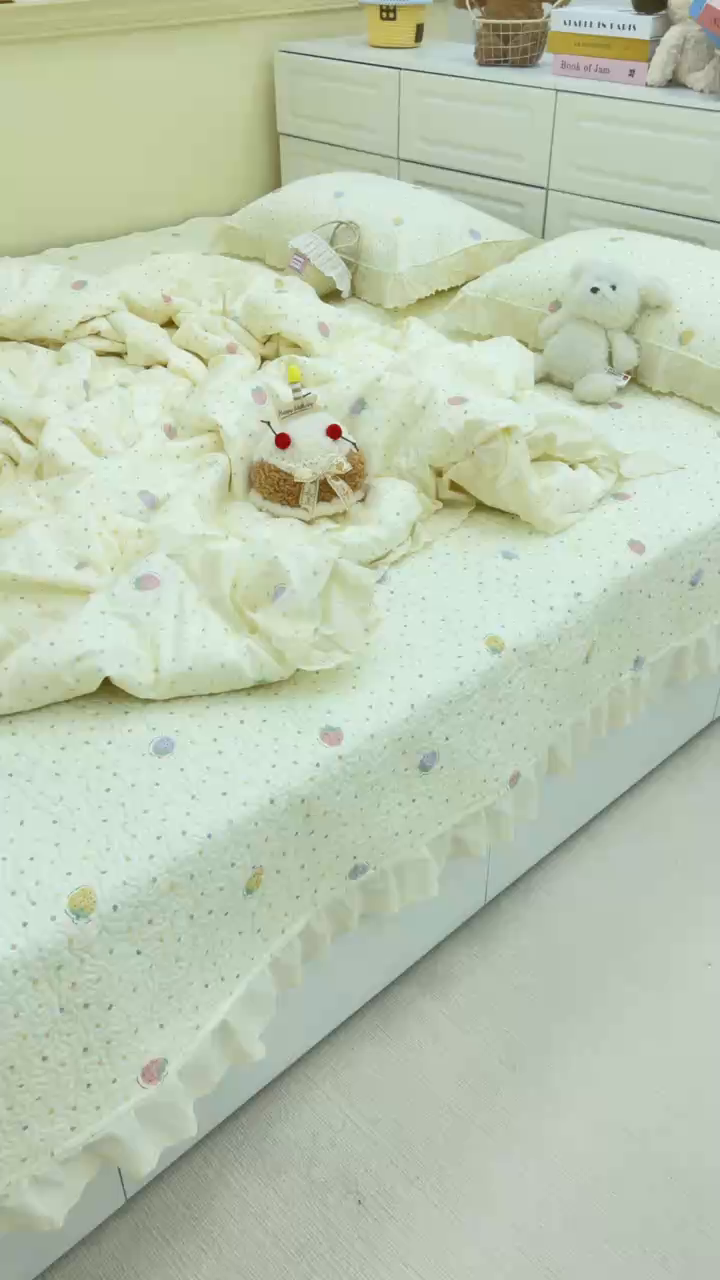 91家纺网 家纺一手货源 找家纺 禧瑞谷 2026法式纯棉绗缝全棉榻榻米床盖防滑加厚纯棉床单夹棉三件套床盖纯棉东北农大炕盖 莓果点点