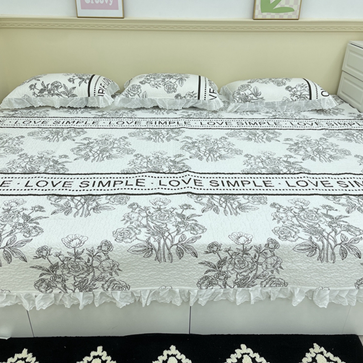 禧瑞谷 2026法式纯棉绗缝全棉榻榻米床盖防滑加厚纯棉床单夹棉三件套床盖纯棉东北农大炕盖 梦境