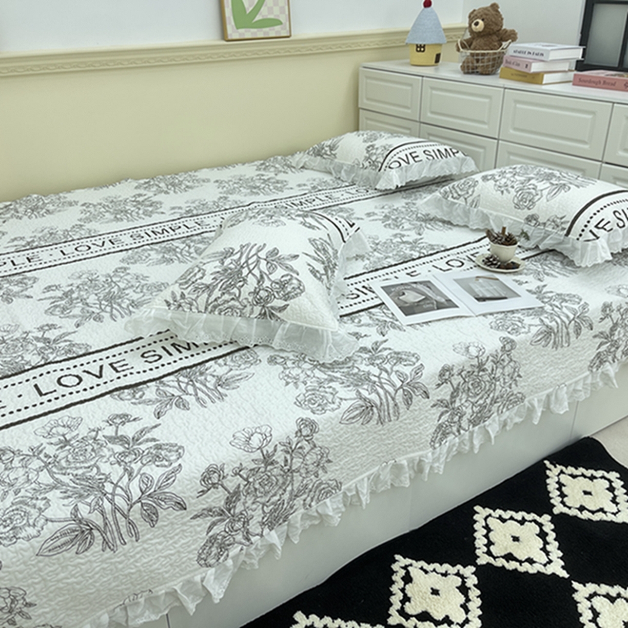 91家纺网 家纺一手货源 找家纺 禧瑞谷 2026法式纯棉绗缝全棉榻榻米床盖防滑加厚纯棉床单夹棉三件套床盖纯棉东北农大炕盖 梦境