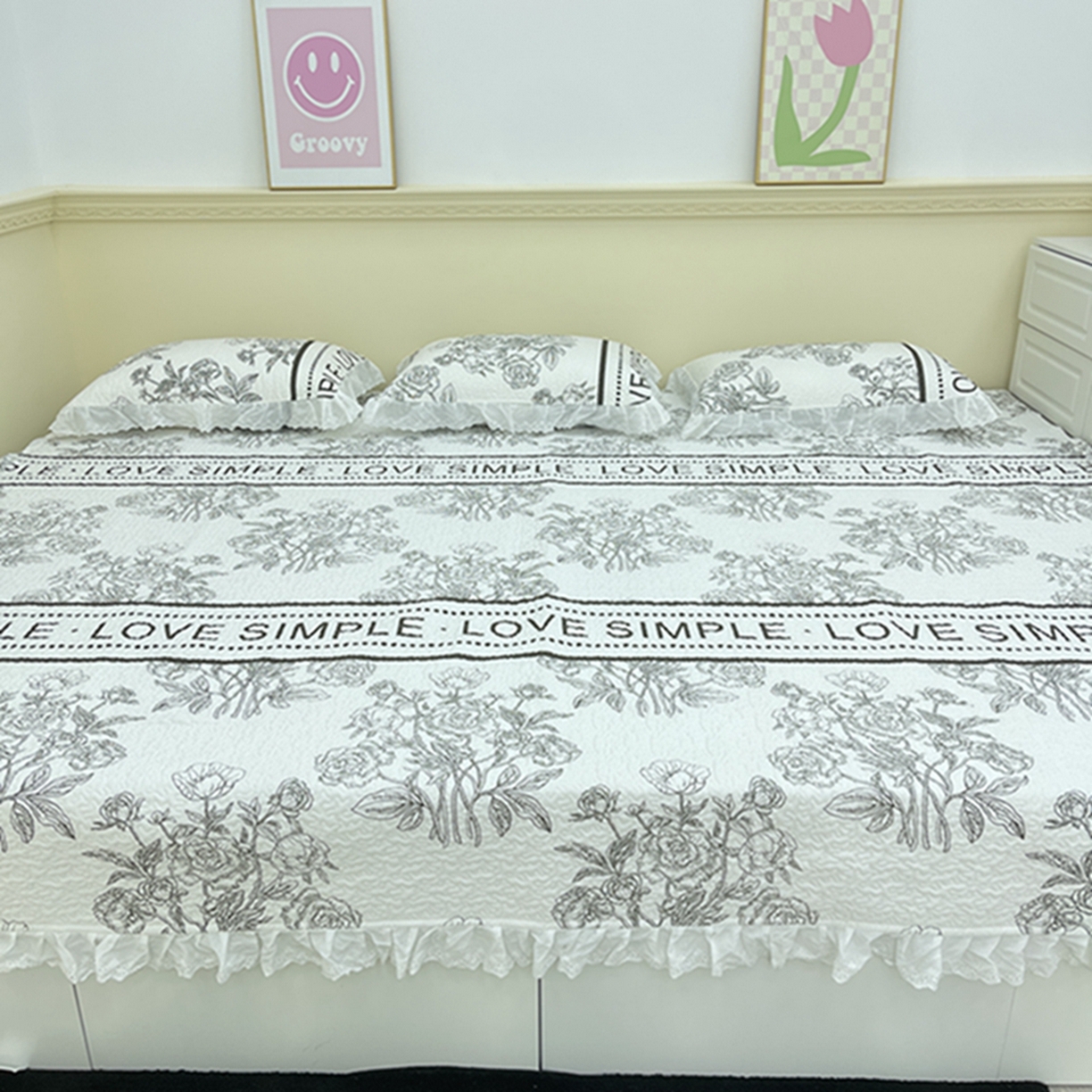 91家纺网 家纺一手货源 找家纺 禧瑞谷 2026法式纯棉绗缝全棉榻榻米床盖防滑加厚纯棉床单夹棉三件套床盖纯棉东北农大炕盖 梦境