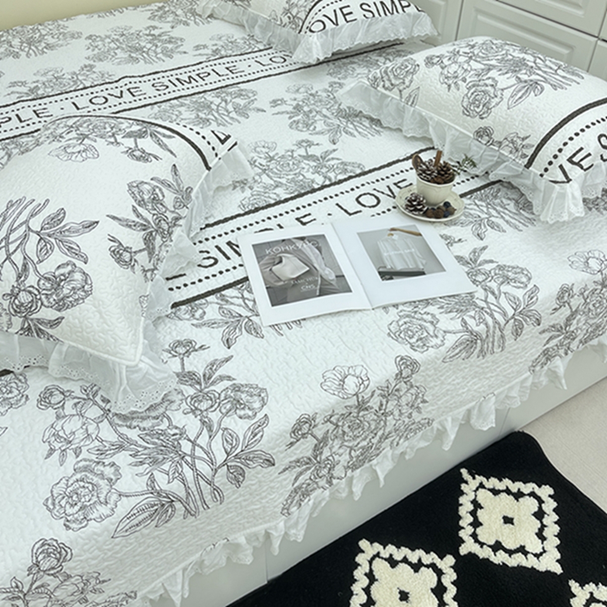 91家纺网 家纺一手货源 找家纺 禧瑞谷 2026法式纯棉绗缝全棉榻榻米床盖防滑加厚纯棉床单夹棉三件套床盖纯棉东北农大炕盖 梦境