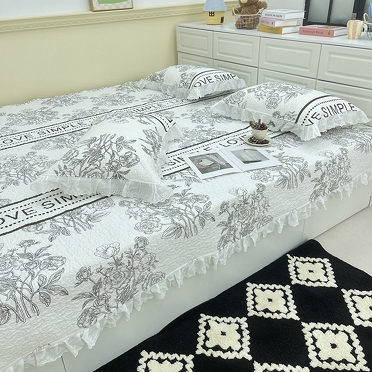 91家纺网 家纺一手货源 找家纺 禧瑞谷 2026法式纯棉绗缝全棉榻榻米床盖防滑加厚纯棉床单夹棉三件套床盖纯棉东北农大炕盖 梦境