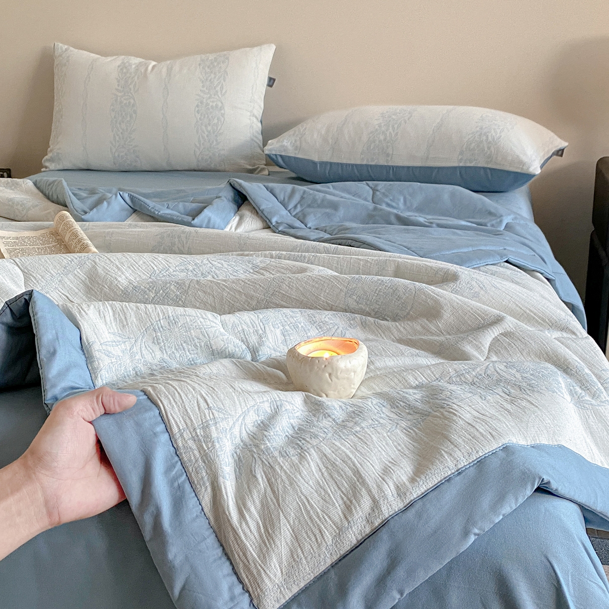 91家纺网 家纺一手货源 找家纺 恋人优选 2026新款全棉三层提花夏被空调被 花蔓吟-兰